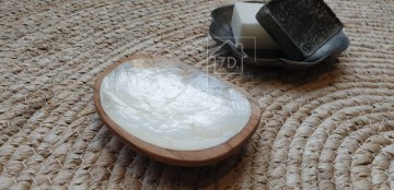 Schaal hout met ingelegde schelp capiz, wit