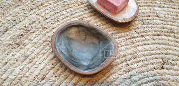 Schaal hout met ingelegde schelp capiz, antraciet